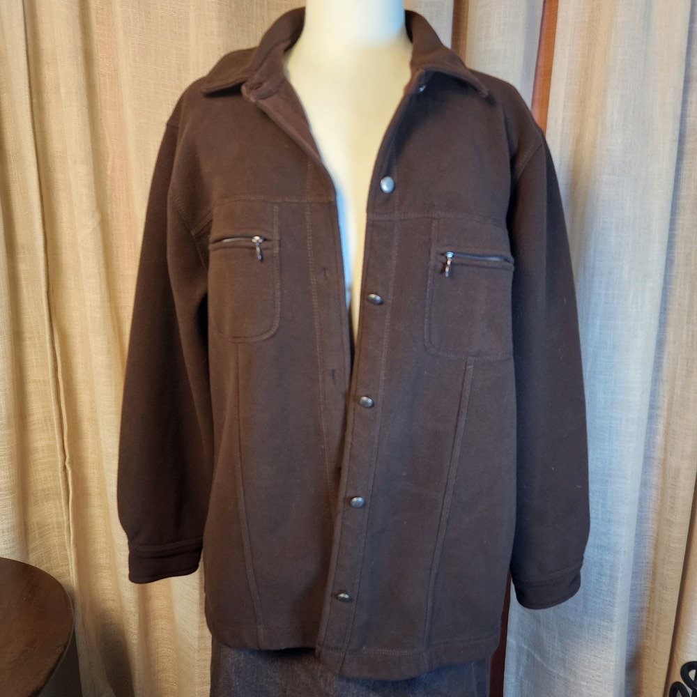 Lady Hathaway Womens M Brown Fleece Utility Shacket Zip Pockets Y2K